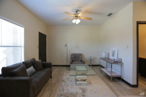 Merida Vista Apartments by Corrinthian Asset Management Interior Living Room with Ceiling Fan Light View