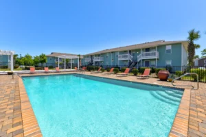 Palm Isle Apartment Homes Exterior Swimming Pool View in Biloxi, MS